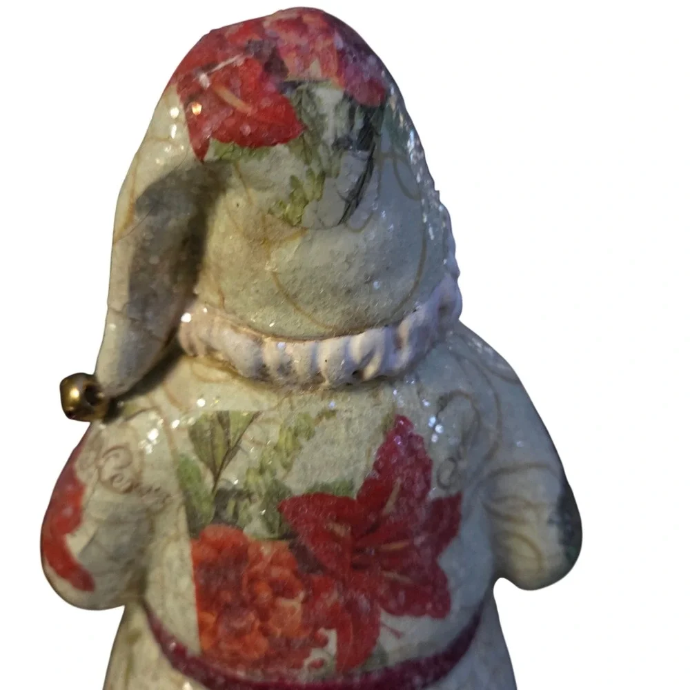Midwest CBK Style Floral Decoupage‎ Santa Claus Figurine Glitter Christmas Decor